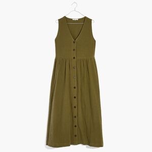 Madewell Lightspun Button-Front Tank Midi Dress In Kale